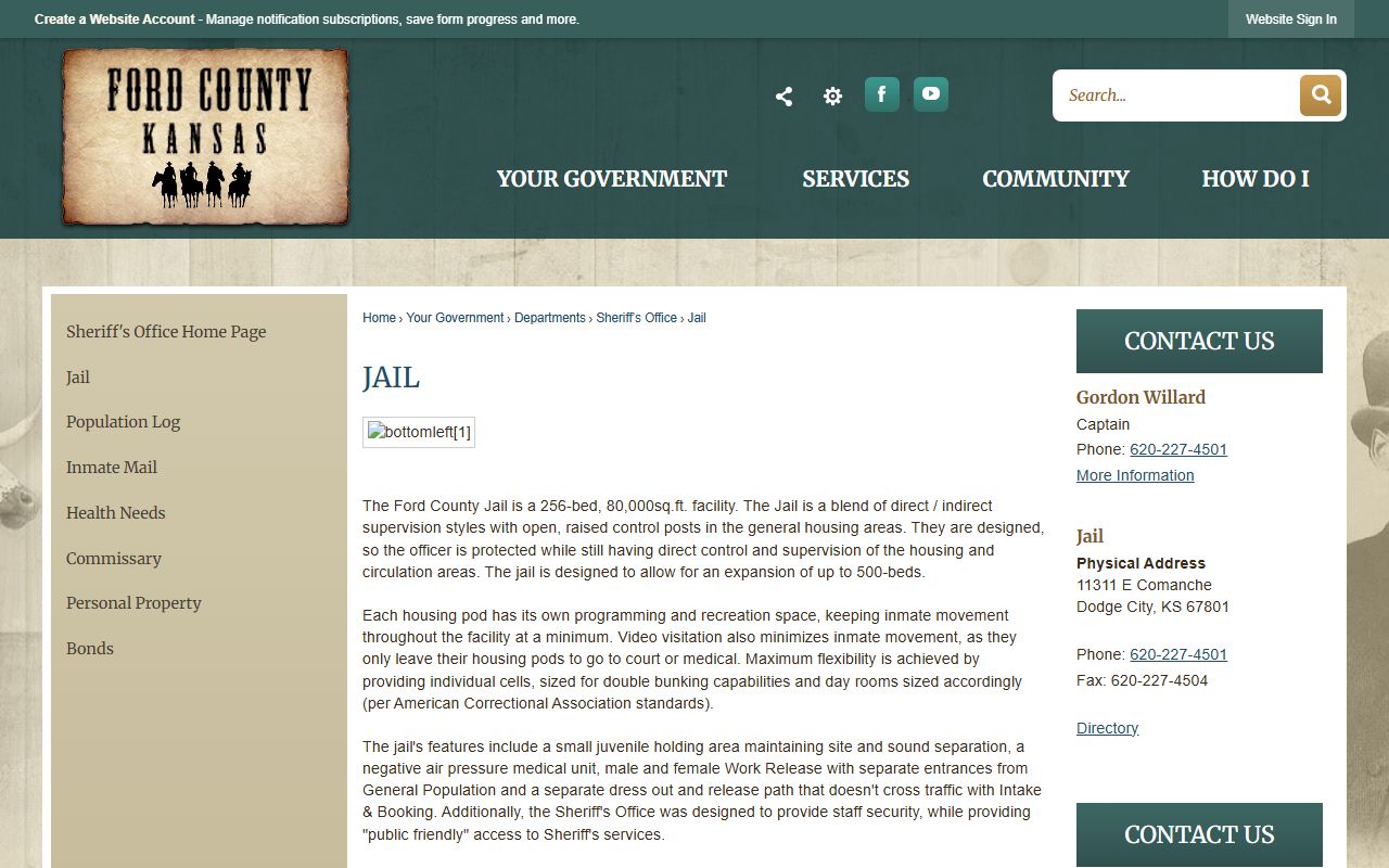 Ford County Jail inmate lookup capacity and facility overview