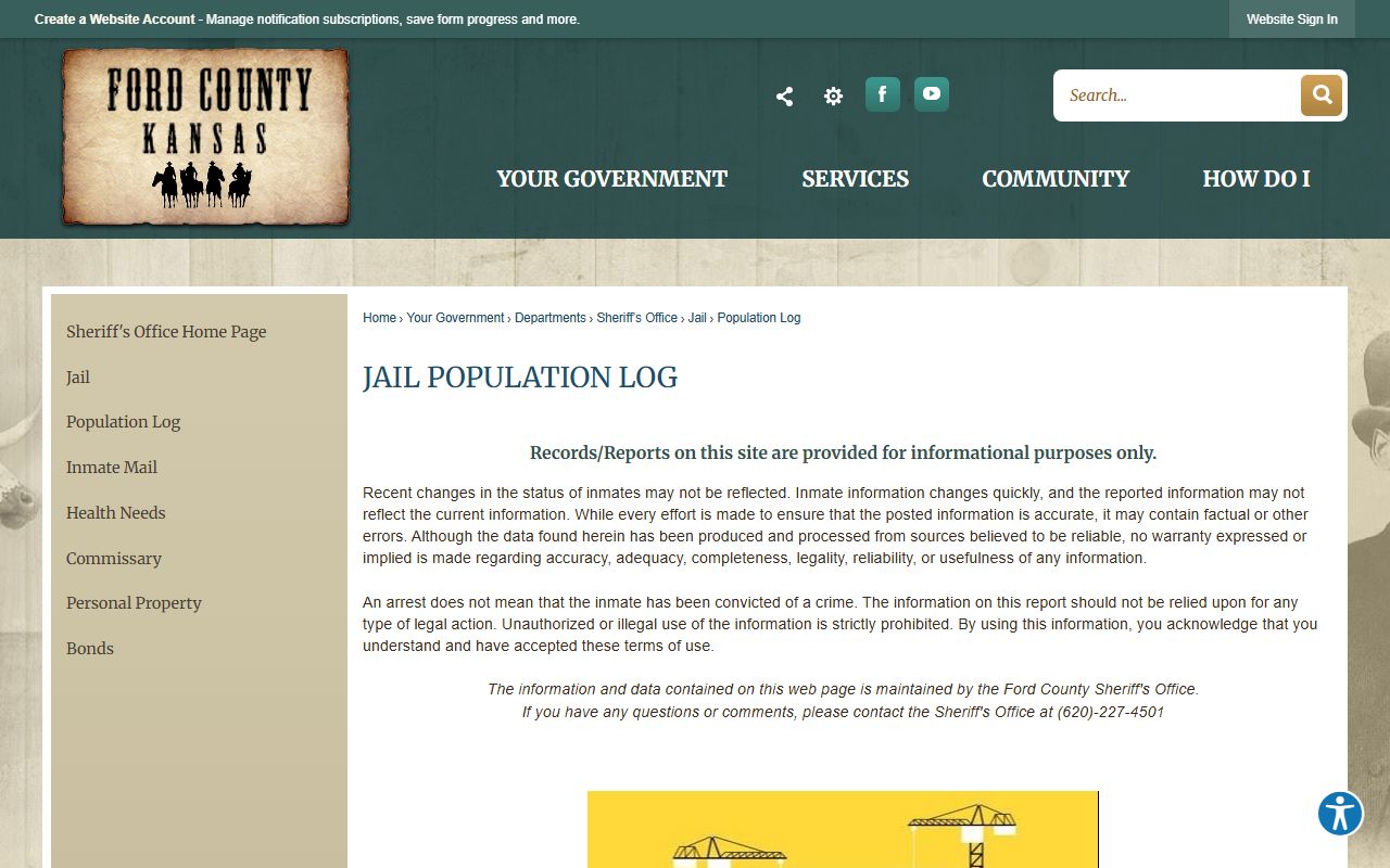 Ford County inmate records population log source page