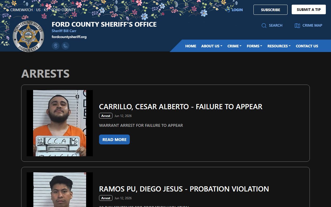 Ford County jail mugshots and CRIMEWATCH arrest photo feed